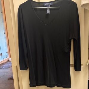 Jones New York Black V-Neck Long Sleeve Tee Top